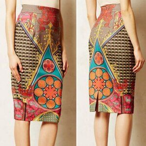 Anthropologie Pankaj and Nidhi Rambutan Pencil Skirt Tribal Midi Sz XS